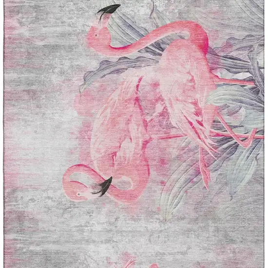 Pink Charcoal And Ivory Geometric Washable Area Rug With UV Protection Photo 3