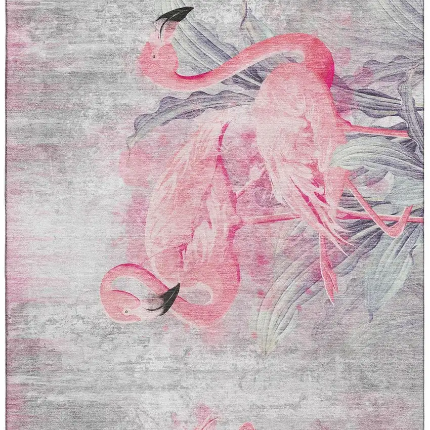 Pink Charcoal And Ivory Geometric Washable Area Rug With UV Protection Photo 3