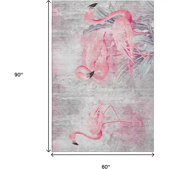 Pink Charcoal And Ivory Geometric Washable Area Rug With UV Protection Photo 3