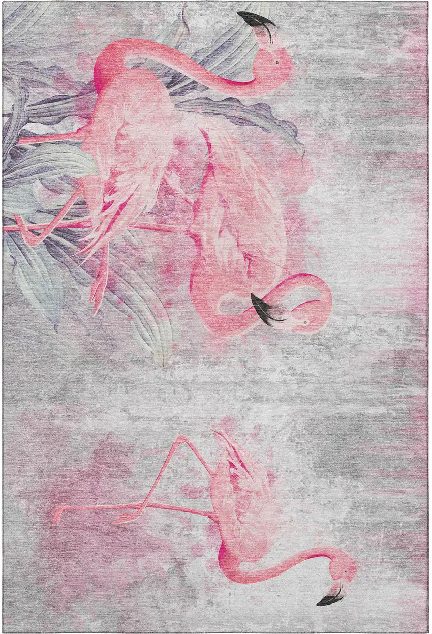 Pink Charcoal And Ivory Geometric Washable Area Rug With UV Protection Photo 4