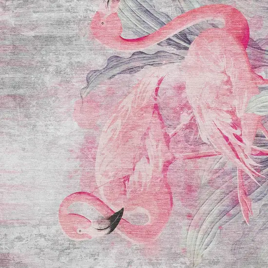 Pink Charcoal And Ivory Geometric Washable Area Rug With UV Protection Photo 3