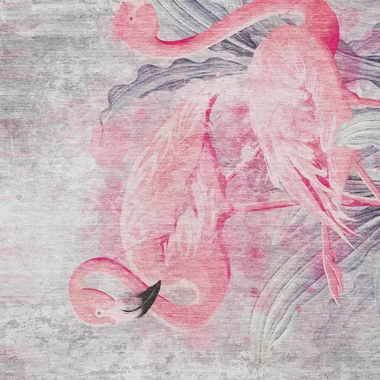 Pink Charcoal And Ivory Geometric Washable Area Rug With UV Protection Photo 3