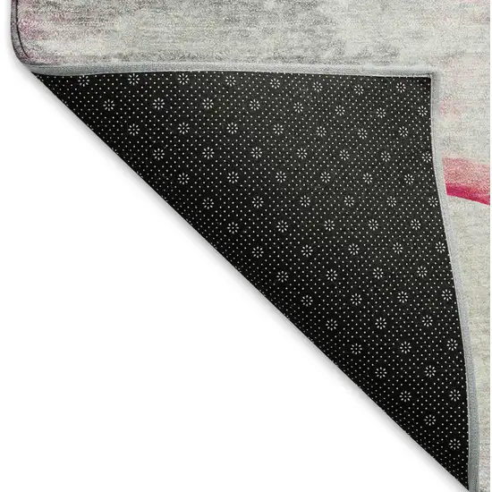 Pink Charcoal And Ivory Geometric Washable Area Rug With UV Protection Photo 7