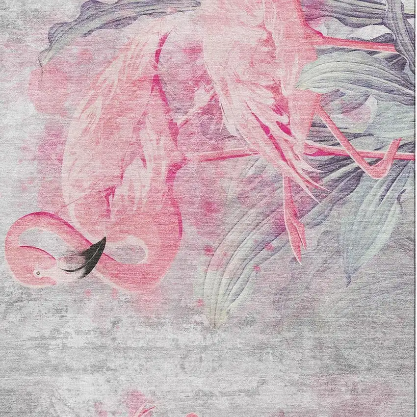 Pink Charcoal And Ivory Geometric Washable Area Rug With UV Protection Photo 3