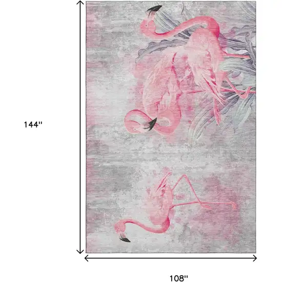 Pink Charcoal And Ivory Geometric Washable Area Rug With UV Protection Photo 3