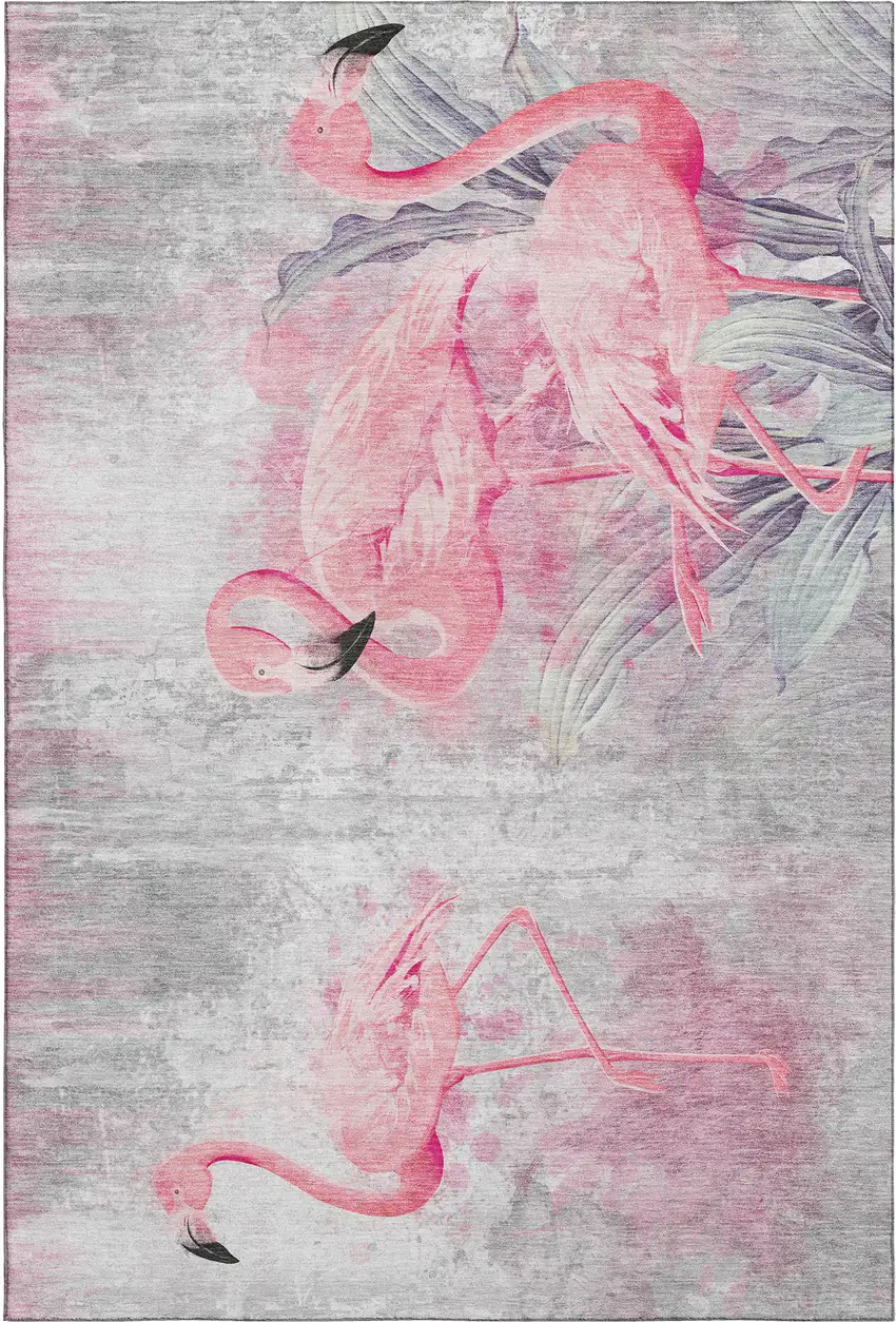 Pink Charcoal And Ivory Geometric Washable Area Rug With UV Protection Photo 1