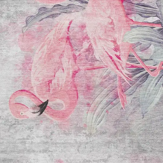 Pink Charcoal And Ivory Geometric Washable Area Rug With UV Protection Photo 3