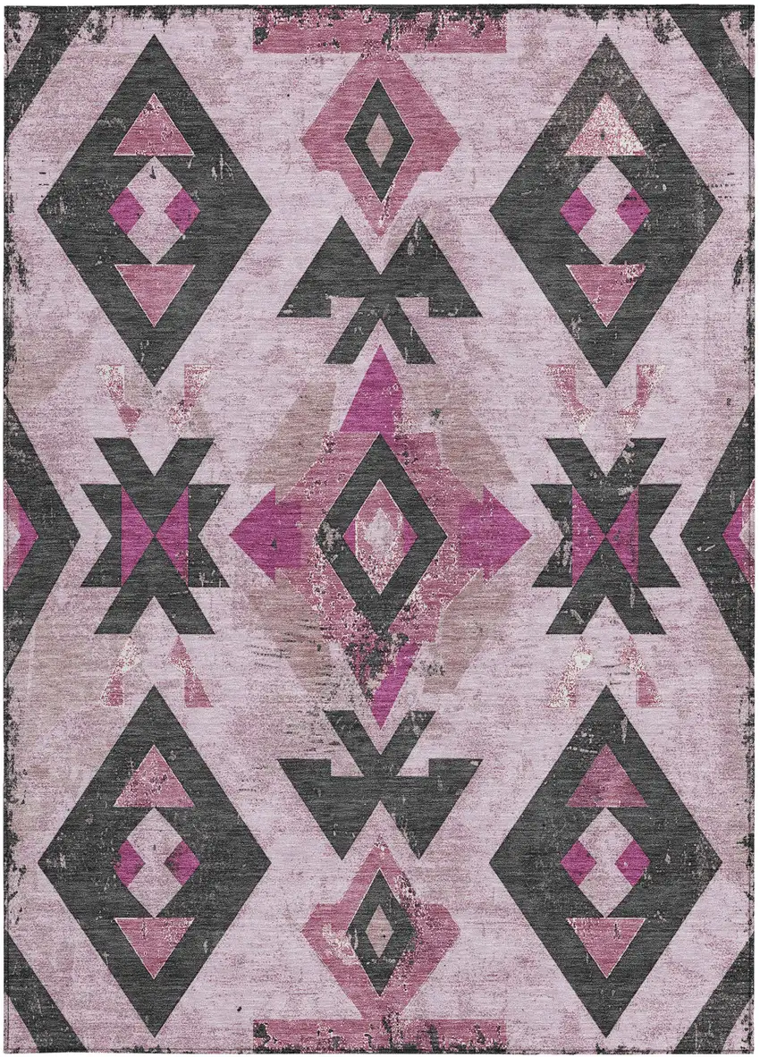 Pink Charcoal And Mauve Aztec Washable Indoor Outdoor Area Rug Photo 3