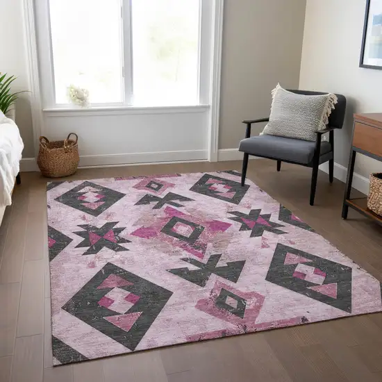 Pink Charcoal And Mauve Aztec Washable Indoor Outdoor Area Rug Photo 7