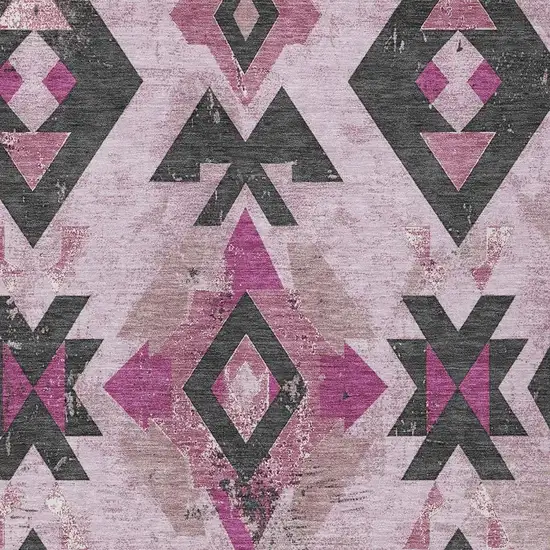 Pink Charcoal And Mauve Aztec Washable Indoor Outdoor Area Rug Photo 3