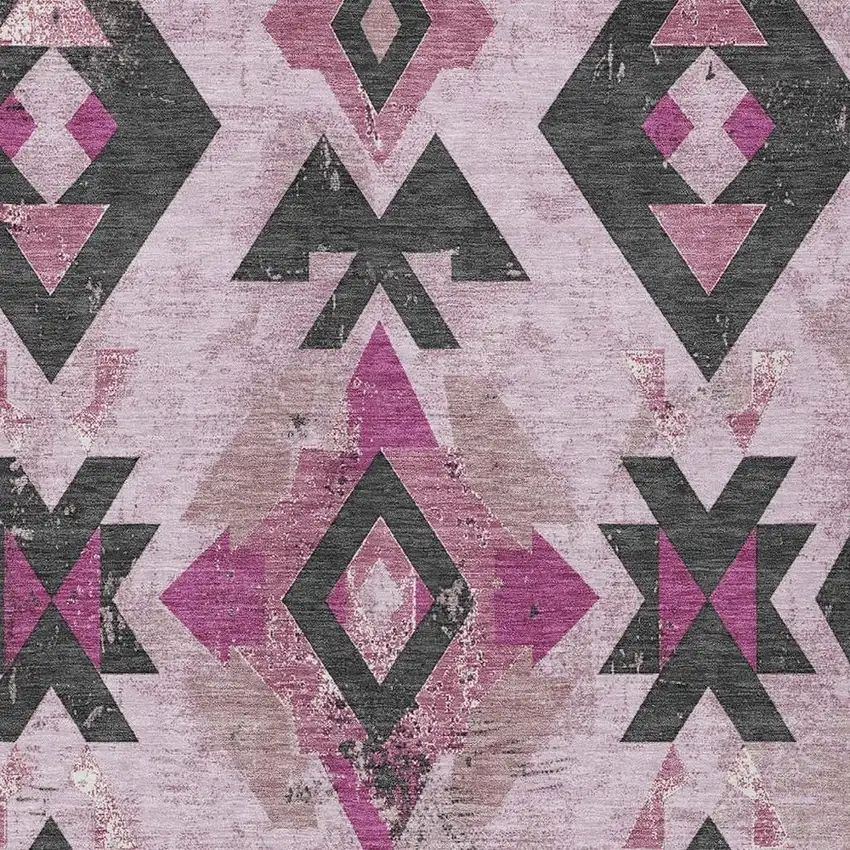 Pink Charcoal And Mauve Aztec Washable Indoor Outdoor Area Rug Photo 3