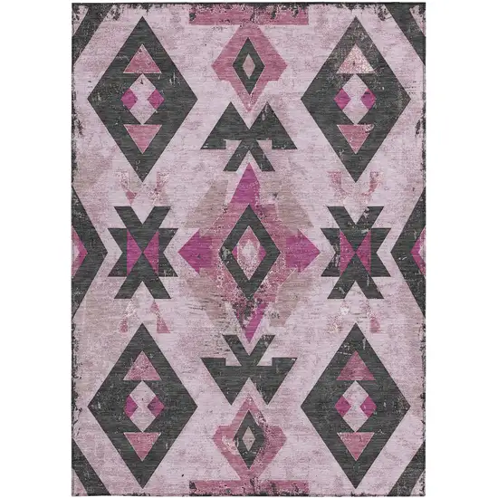 Pink Charcoal And Mauve Aztec Washable Indoor Outdoor Area Rug Photo 3