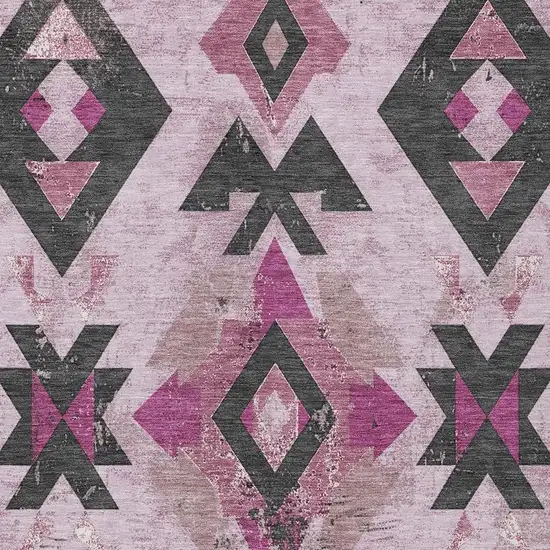 Pink Charcoal And Mauve Aztec Washable Indoor Outdoor Area Rug Photo 4