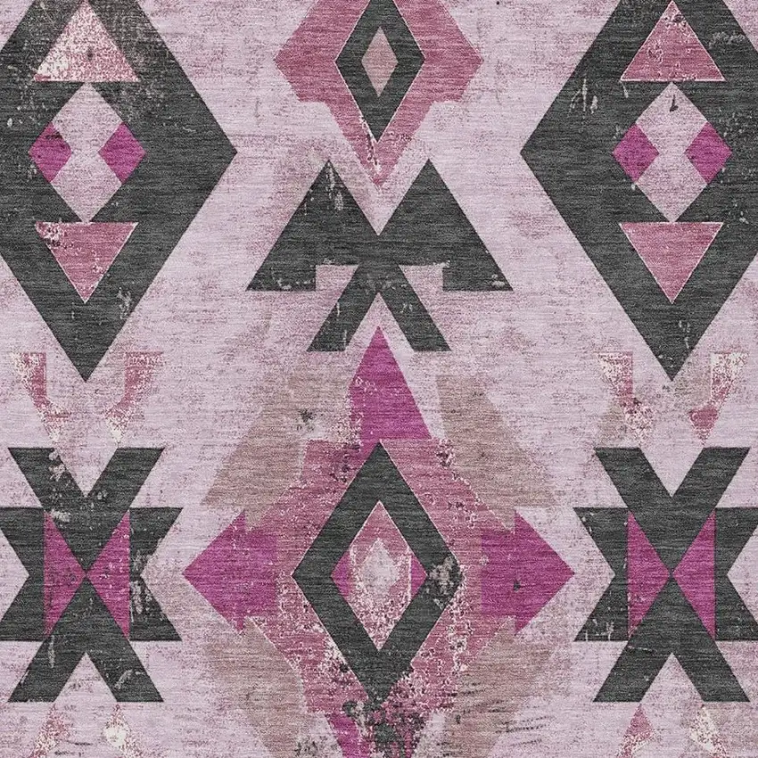 Pink Charcoal And Mauve Aztec Washable Indoor Outdoor Area Rug Photo 4