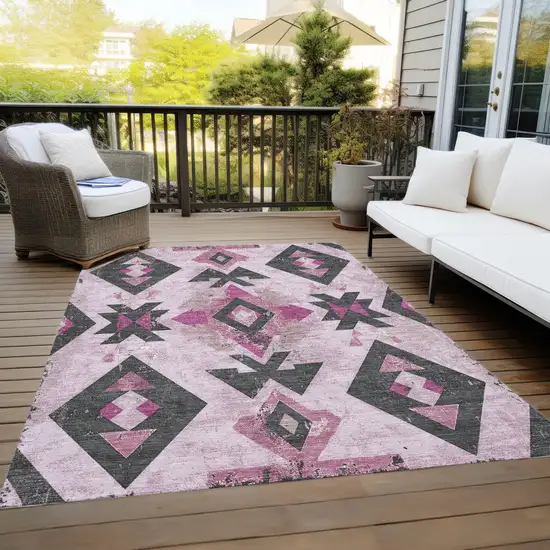 Pink Charcoal And Mauve Aztec Washable Indoor Outdoor Area Rug Photo 8