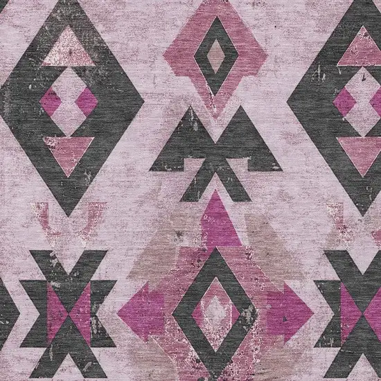 Pink Charcoal And Mauve Aztec Washable Indoor Outdoor Area Rug Photo 4