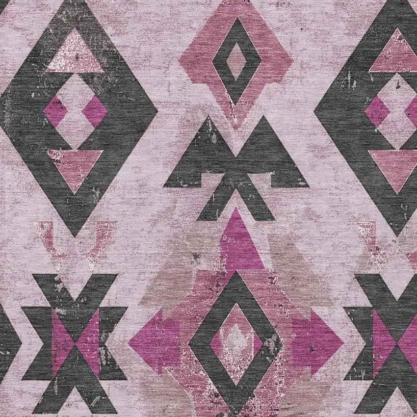 Pink Charcoal And Mauve Aztec Washable Indoor Outdoor Area Rug Photo 4