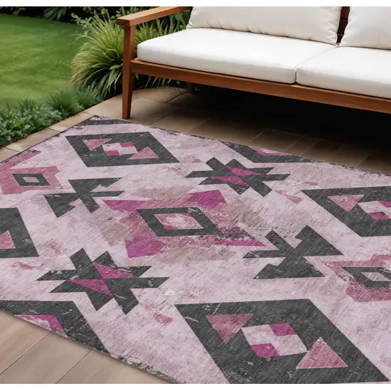Pink Charcoal And Mauve Aztec Washable Indoor Outdoor Area Rug Photo 2