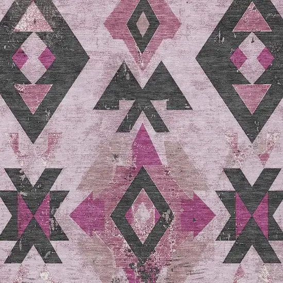 Pink Charcoal And Mauve Aztec Washable Indoor Outdoor Area Rug Photo 4