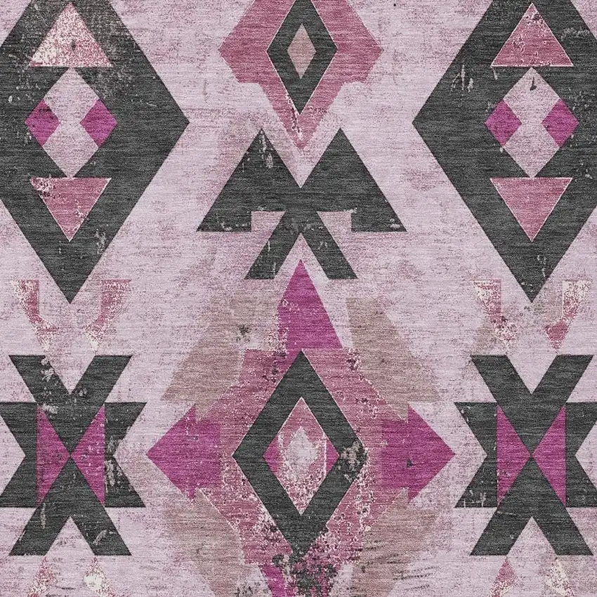 Pink Charcoal And Mauve Aztec Washable Indoor Outdoor Area Rug Photo 4