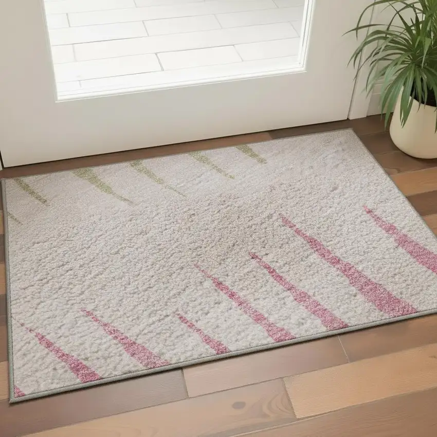 Pink Chocolate And Beige Striped Washable Area Rug With UV Protection Photo 2