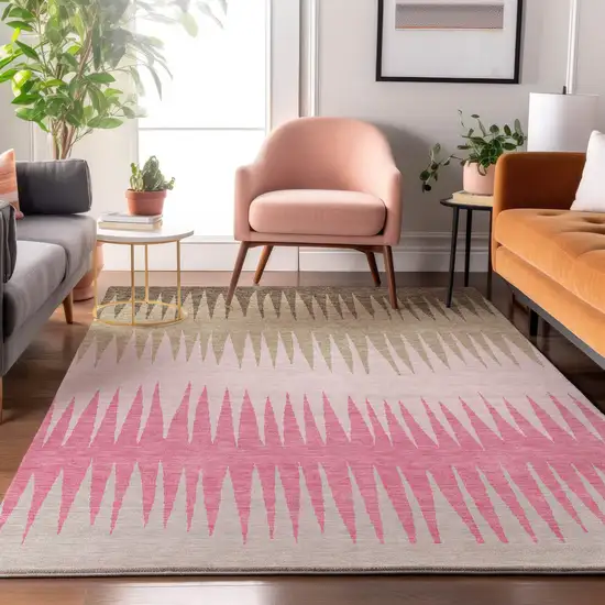 Pink Chocolate And Beige Striped Washable Area Rug With UV Protection Photo 4