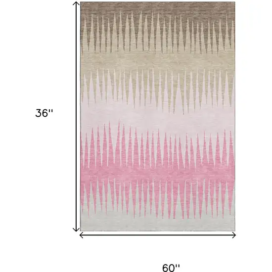 Pink Chocolate And Beige Striped Washable Area Rug With UV Protection Photo 3