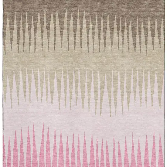 Pink Chocolate And Beige Striped Washable Area Rug With UV Protection Photo 5