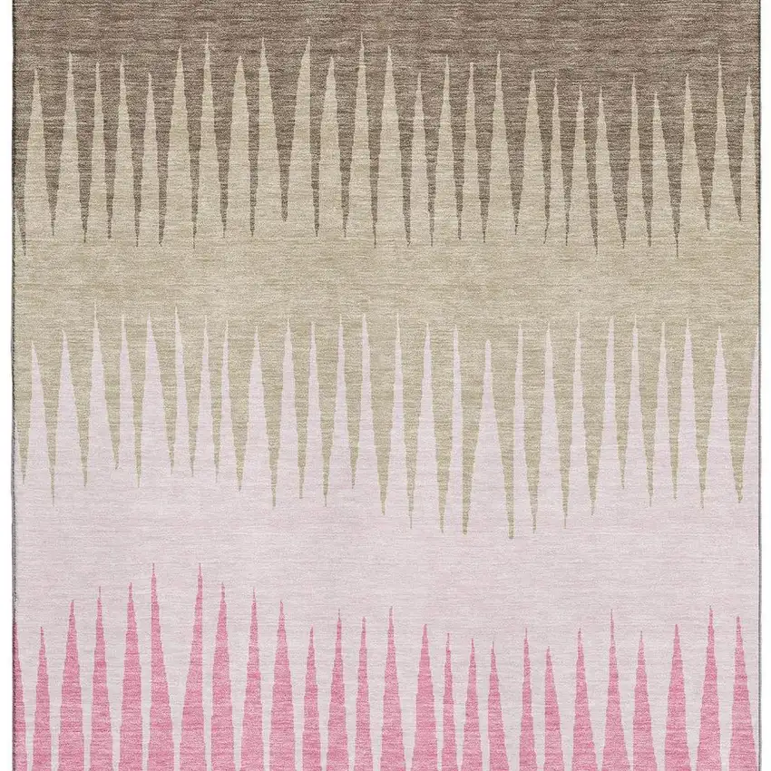 Pink Chocolate And Beige Striped Washable Area Rug With UV Protection Photo 5