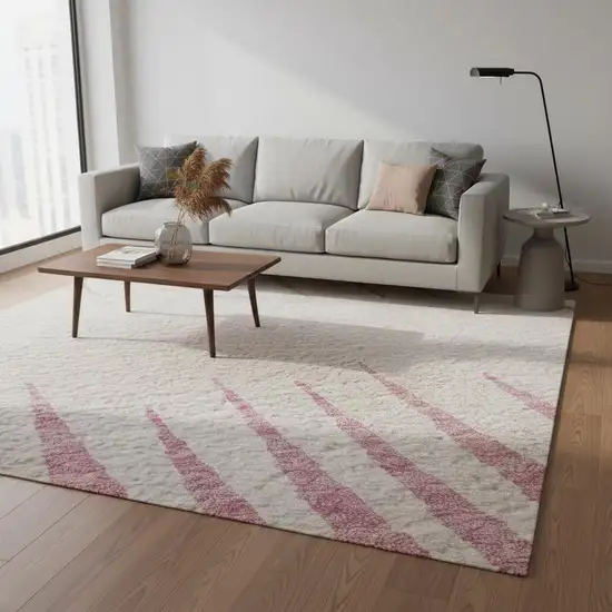 Pink Chocolate And Beige Striped Washable Area Rug With UV Protection Photo 2