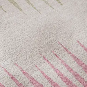 Photo of Pink Chocolate And Beige Striped Washable Area Rug With UV Protection