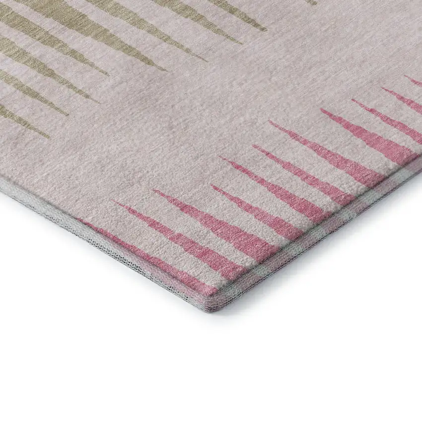 Pink Chocolate And Beige Striped Washable Area Rug With UV Protection Photo 8