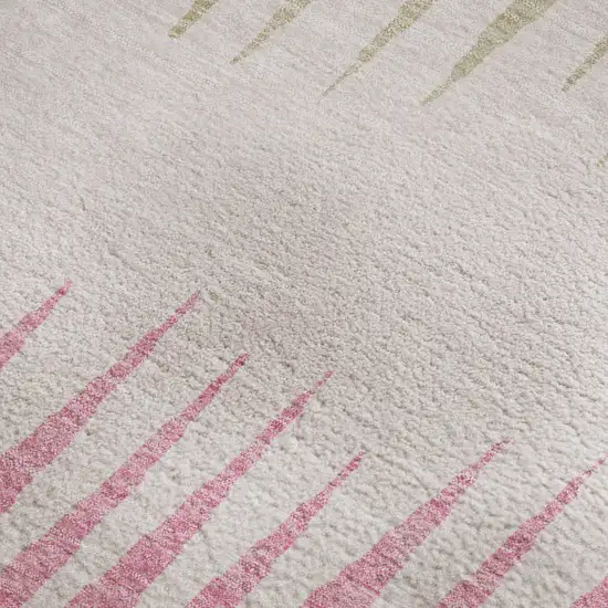 Pink Chocolate And Beige Striped Washable Area Rug With UV Protection Photo 3