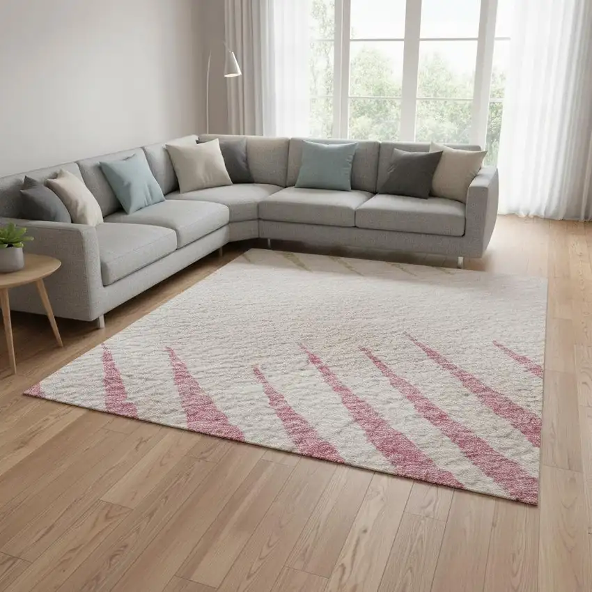 Pink Chocolate And Beige Striped Washable Area Rug With UV Protection Photo 2