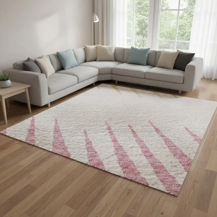Pink Chocolate And Beige Striped Washable Area Rug With UV Protection Photo 2