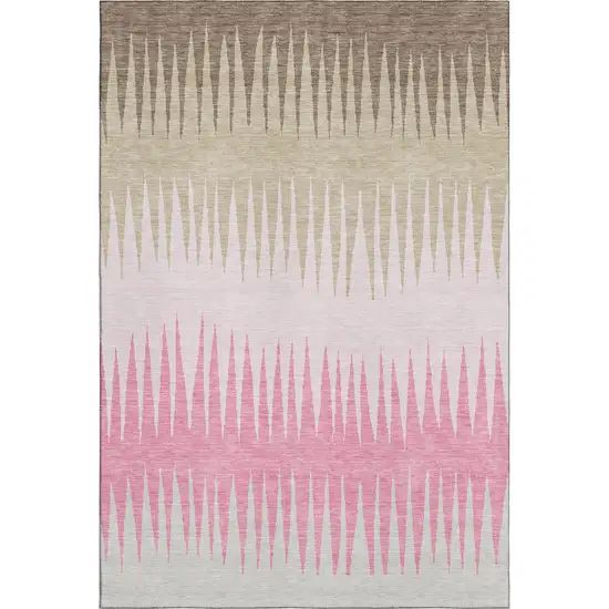 Pink Chocolate And Beige Striped Washable Area Rug With UV Protection Photo 5