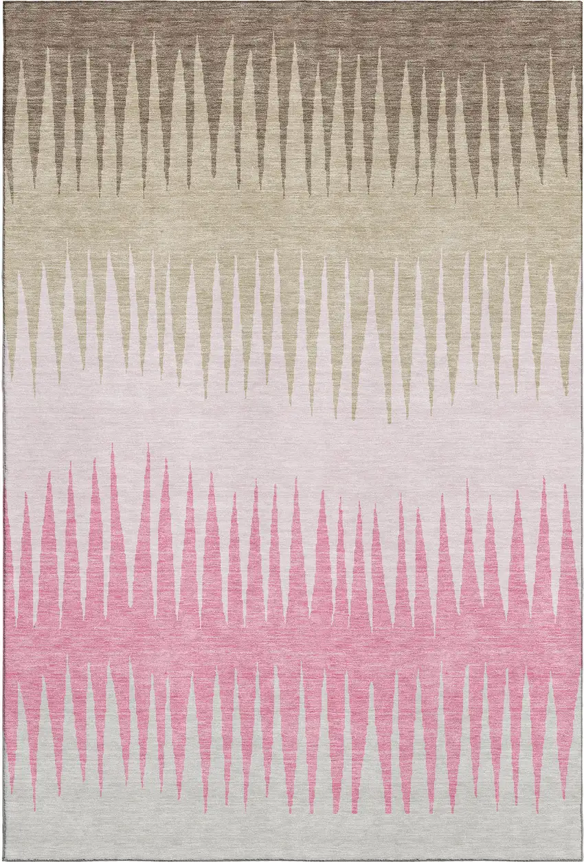 Pink Chocolate And Beige Striped Washable Area Rug With UV Protection Photo 5
