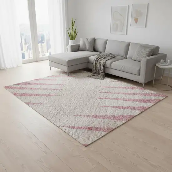 Pink Chocolate And Beige Striped Washable Area Rug With UV Protection Photo 2