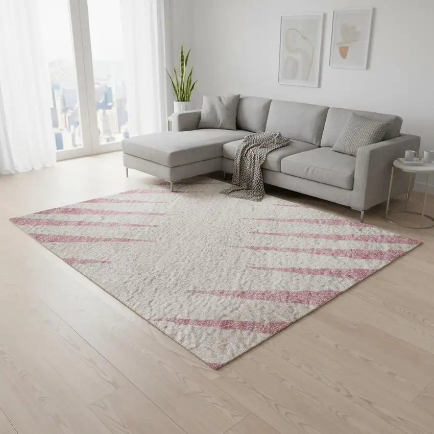 Pink Chocolate And Beige Striped Washable Area Rug With UV Protection Photo 2