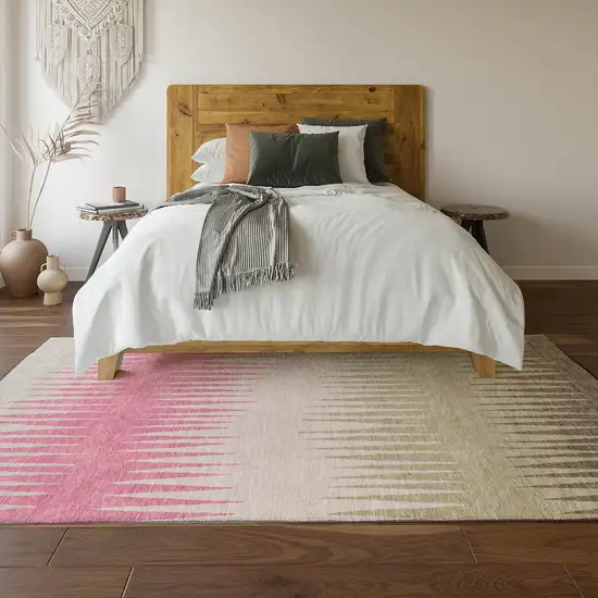 Pink Chocolate And Beige Striped Washable Area Rug With UV Protection Photo 4