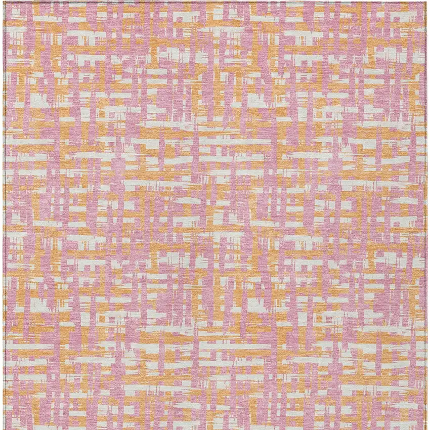 Pink Copper And Beige Abstract Washable Indoor Outdoor Area Rug Photo 7
