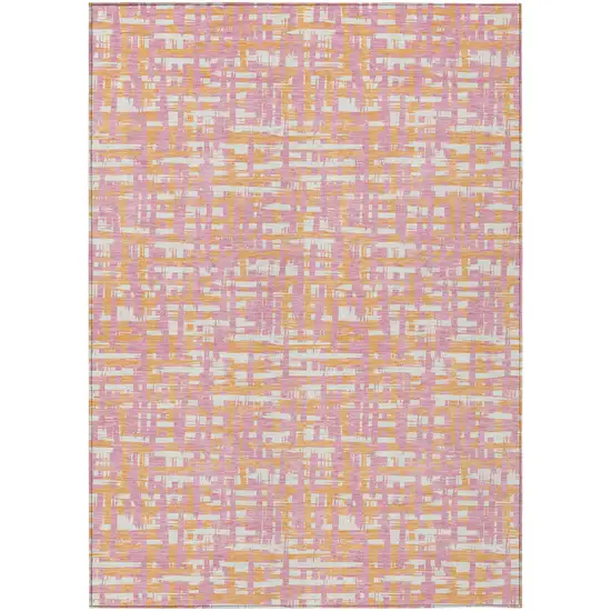 Pink Copper And Beige Abstract Washable Indoor Outdoor Area Rug Photo 2