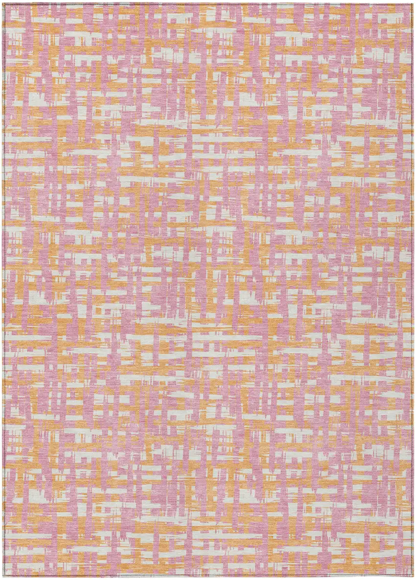 Pink Copper And Beige Abstract Washable Indoor Outdoor Area Rug Photo 2