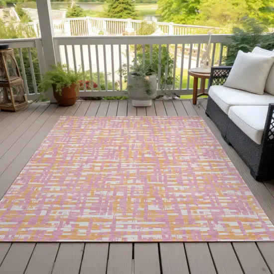 Pink Copper And Beige Abstract Washable Indoor Outdoor Area Rug Photo 7