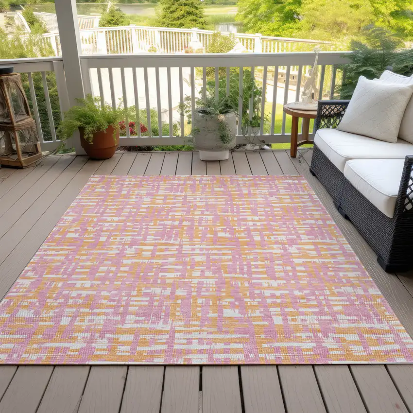 Pink Copper And Beige Abstract Washable Indoor Outdoor Area Rug Photo 7