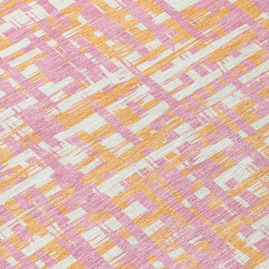Pink Copper And Beige Abstract Washable Indoor Outdoor Area Rug Photo 5