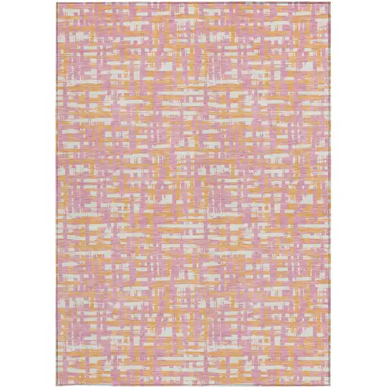 Pink Copper And Beige Abstract Washable Indoor Outdoor Area Rug Photo 6