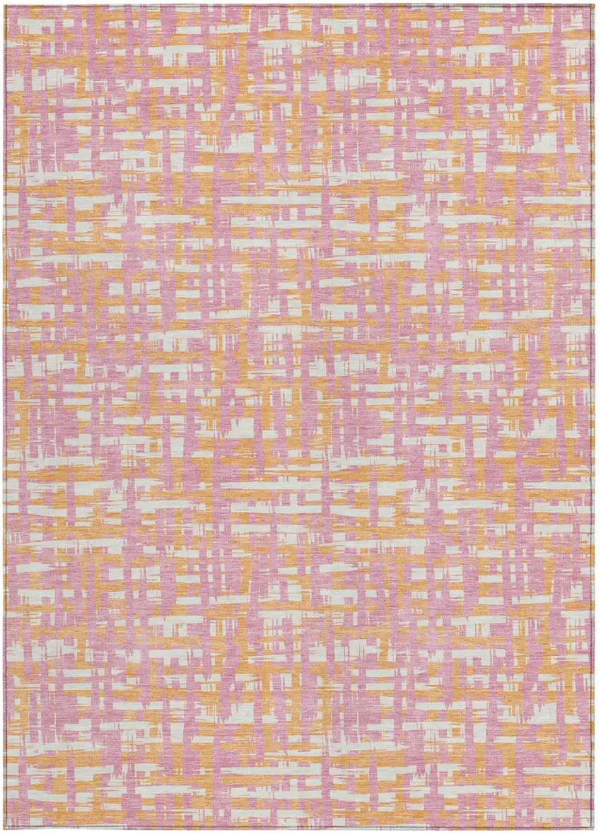 Pink Copper And Beige Abstract Washable Indoor Outdoor Area Rug Photo 6