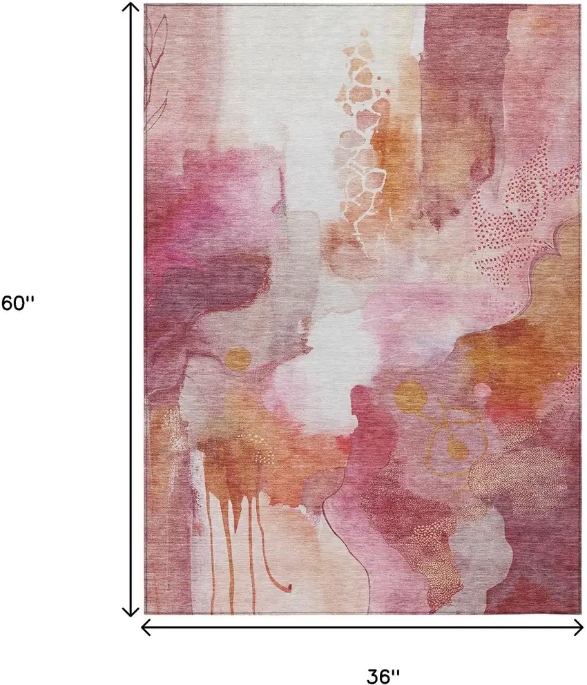 Pink Copper And Ivory Abstract Washable Indoor Outdoor Area Rug Photo 9