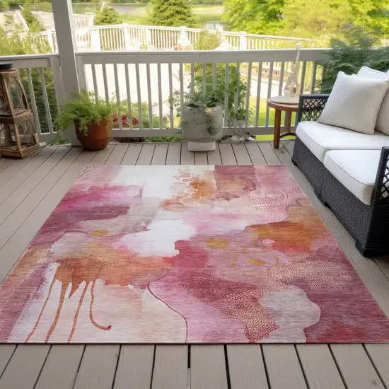 Pink Copper And Ivory Abstract Washable Indoor Outdoor Area Rug Photo 8